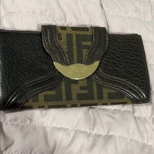 Fendi Black and Olive Wallet with Gold Detail